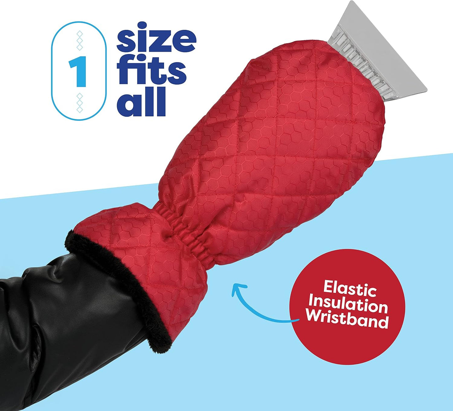 SCRUBIT Ice Scraper with Glove - Car Windshield Scraper for Ice and Snow w/Fleece Mitt - Quickly Scrape and Remove Snow While Staying Warm - Waterproof & Windproof - Car Scraper Snow Brush (Black)