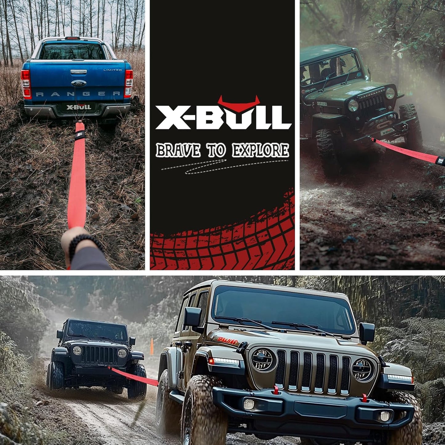 X-BULL Tow Strap (2 in x 20 Ft) with Forged Steel Hooks Lab Tested 10,321lbs Break Strength Emergency Heavy Duty Capacity Tow Strap for Car Truck Jeep SUV Not for Off-Road Recoveries(Red)