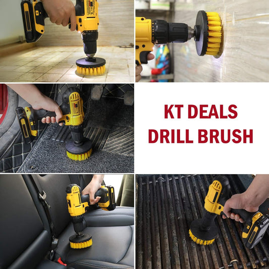 Drill Brush Car Detailing Attachment Set - 3 Piece Power Scrubber Brush Kit for Wheels, Tires, Carpet, Interior, Upholstery - Medium Stiff Nylon Brushes for Cordless Drill Cleaning