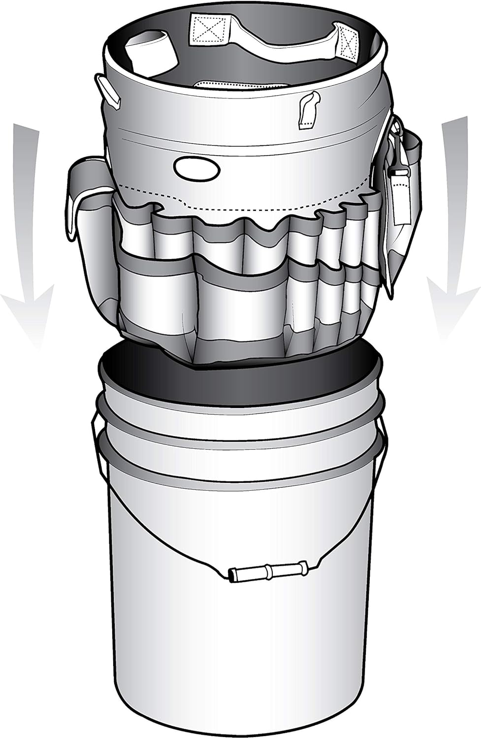Bucket Boss Auto Boss Wash Boss Organizer for a 5 Gallon Bucket, with Fast-Drying, Exterior Mesh Pockets for Car Supplies, Allowing for Soap and Water in the Bucket, in Black, AB30060