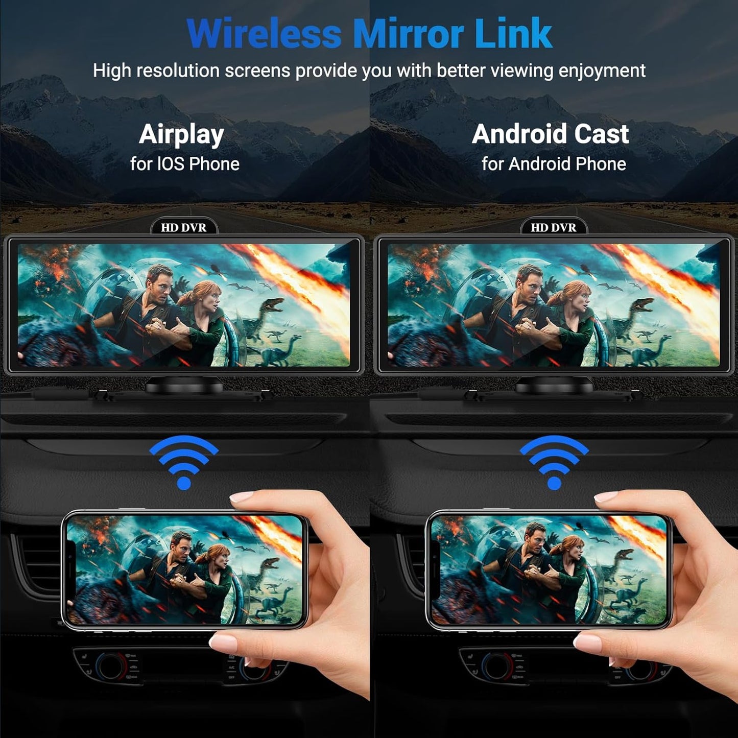 9" Wireless Apple Carplay Screen for Car, Portable Touchscreen Apple Carplay & Android Auto with OTA Update, Backup Camera,FM, Voice Control/GPS Navigation/Mirror Link/BT