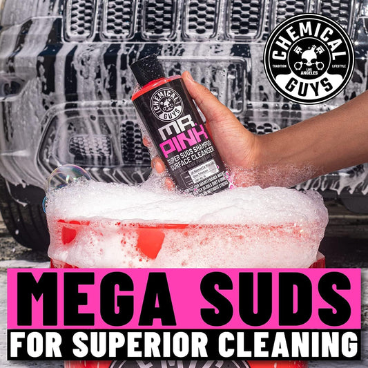 Chemical Guys Mr. Pink Car Wash Soap & Chenille Wash Mitt Kit - 16 oz High Foaming Auto Shampoo with Plush Microfiber Mitt - Safe for Cars, Trucks, Motorcycles, and RVs - Scratch-Free Cleaning Combo