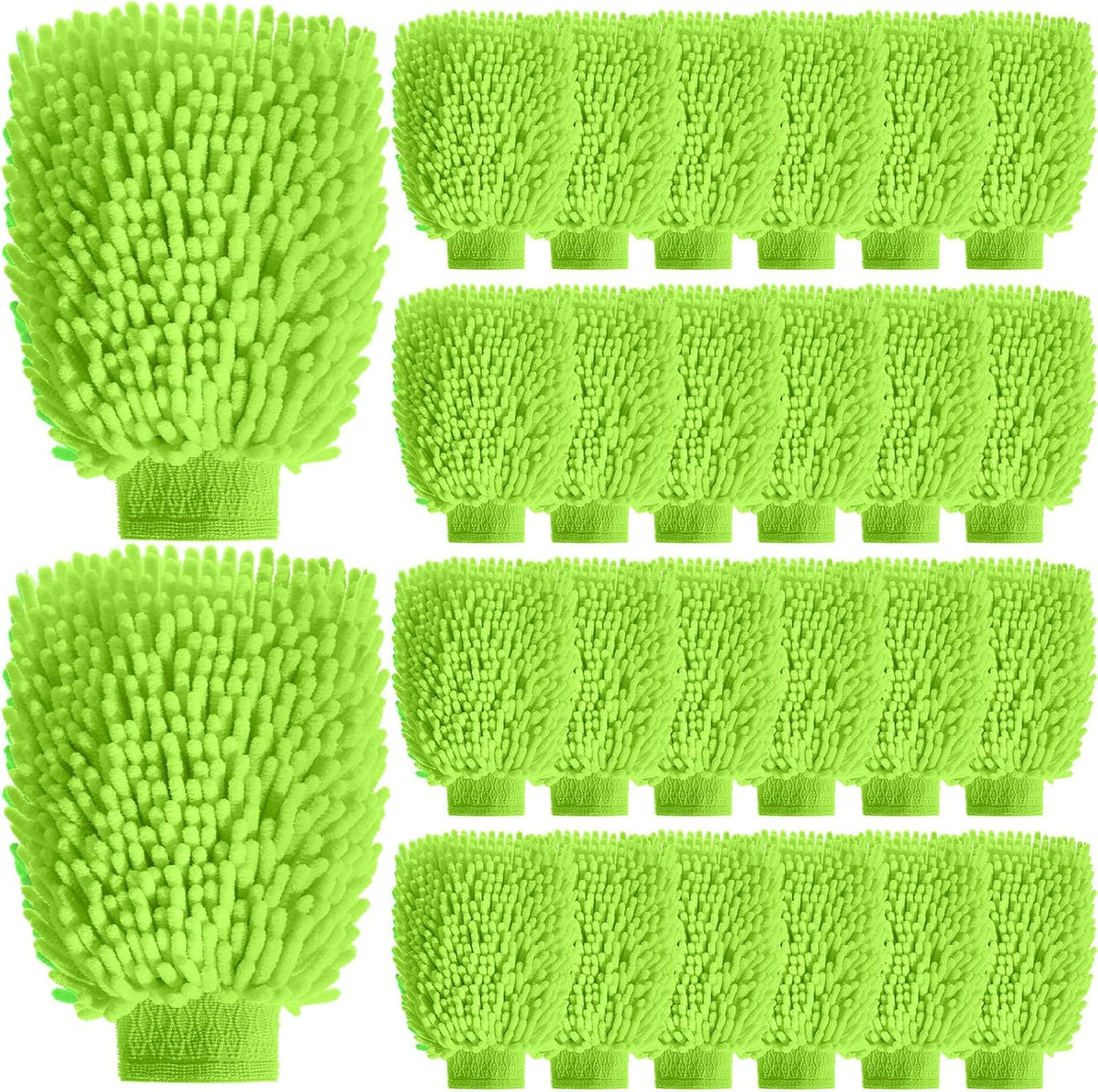 24 Pack Car Wash Mitt Bulk Microfiber, 10'' x 8'' Chenille Car Wash Mitt Gloves, Scratch Free Double Sided No Lint No Marks for Truck SUV and All Vehicle Surfaces (Blue)