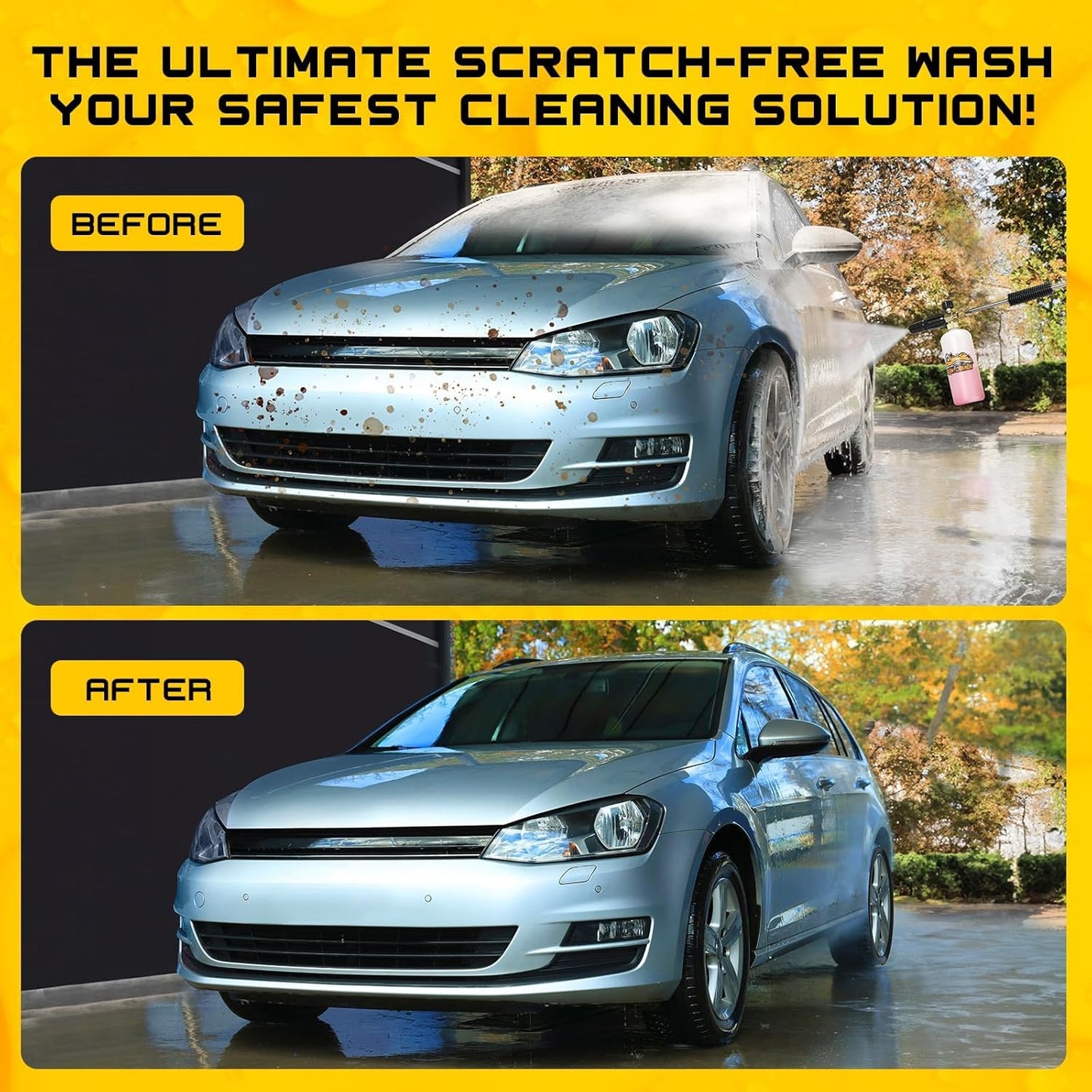 Foam Cannon Kit, 1L Bottle Snow Foam Cannon with 5 Pressure Washer Nozzle Tips, 1/4 Inch Quick Connector, Compatible with Gas Pressure Washers&Electric Pressure Washers