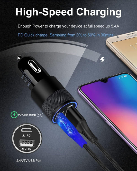 Bluetooth Fm Transmitter for Car, 54w Fast Charging, Blue Tooth 5.4 Car Charger USB-C USB-A Multi Ports, Wireless Radio Aux Cigarette Lighter Adapter Auxiliary for Samsung Galaxy Android iPhone Apple