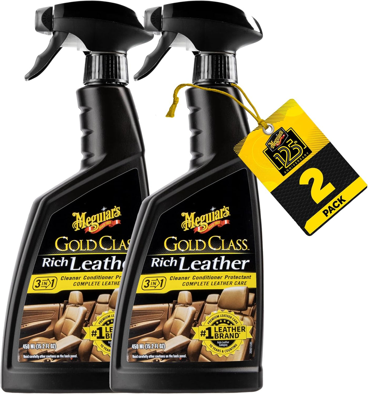 Meguiar's Gold Class Rich Leather Cleaner and Conditioner 3-in-1 Spray, Non-Greasy Car Leather Cleaner and Conditioner Treatment with Advanced UV Protection, 15.2 Oz Spray Bottle