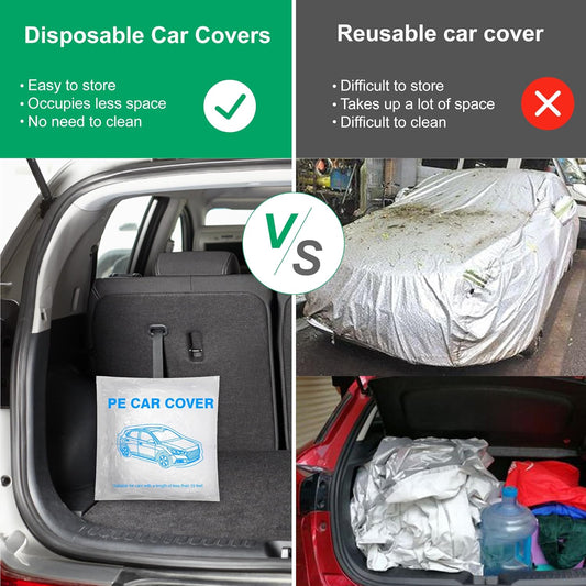 4 Pack Universal Disposable Car Covers - Waterproof Plastic Car Cover for Automobiles - Universal Vehicle Cover with Elastic Band for Sedan Outdoor Snow Rain Weather, (Size L 4Pack)