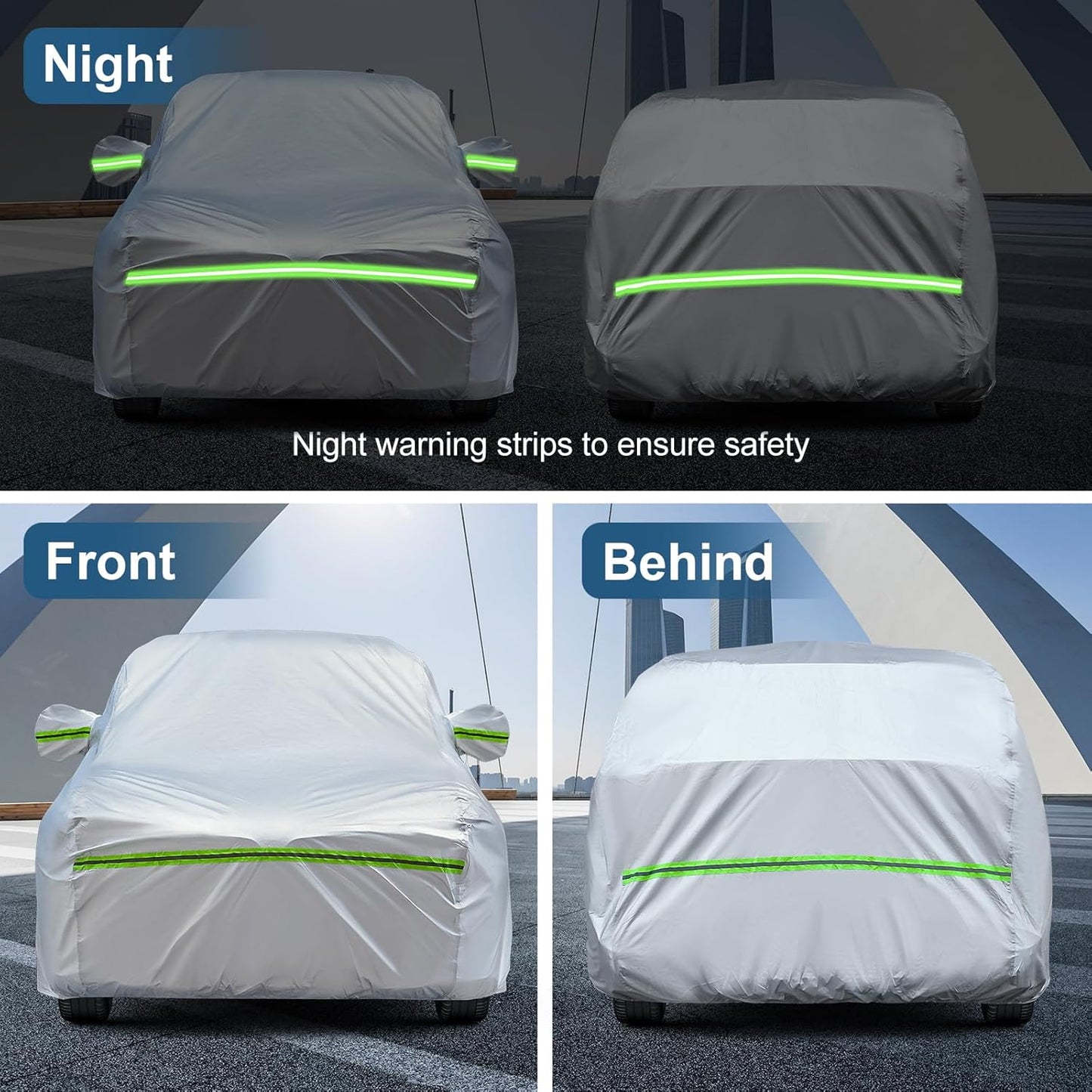 AUQDD 6-Layers Premium SUV Car Cover Waterproof All Weather Weatherproof UV Sun Protection Snow Dust Storm Resistant Outdoor Exterior Custom Form-Fit Full Padded Car Cover with Straps 178"-190" K7
