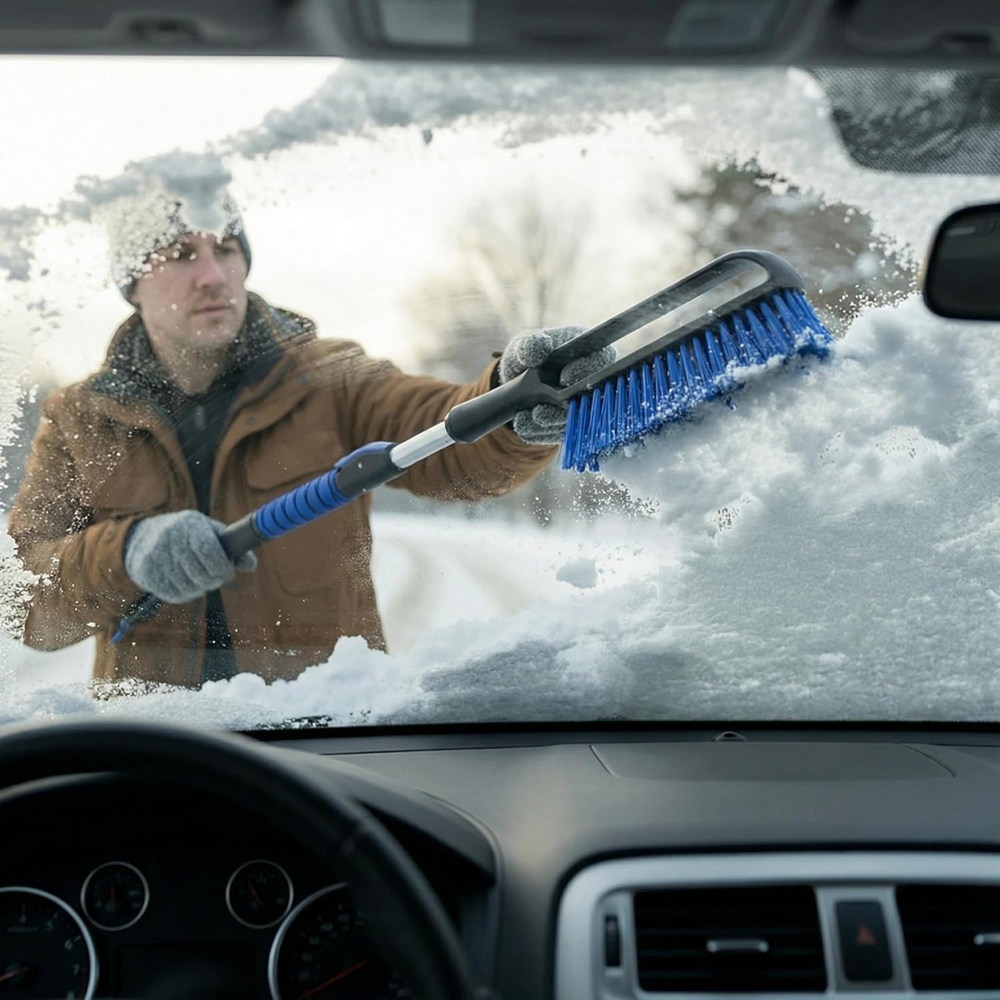 Snow Joe 45" Multi-Purpose Ice Scraper and Extendable Snow Brush for Car Windshield with Foam Grip and 360-Degree Pivoting Brush Head, SJEG-SB45S