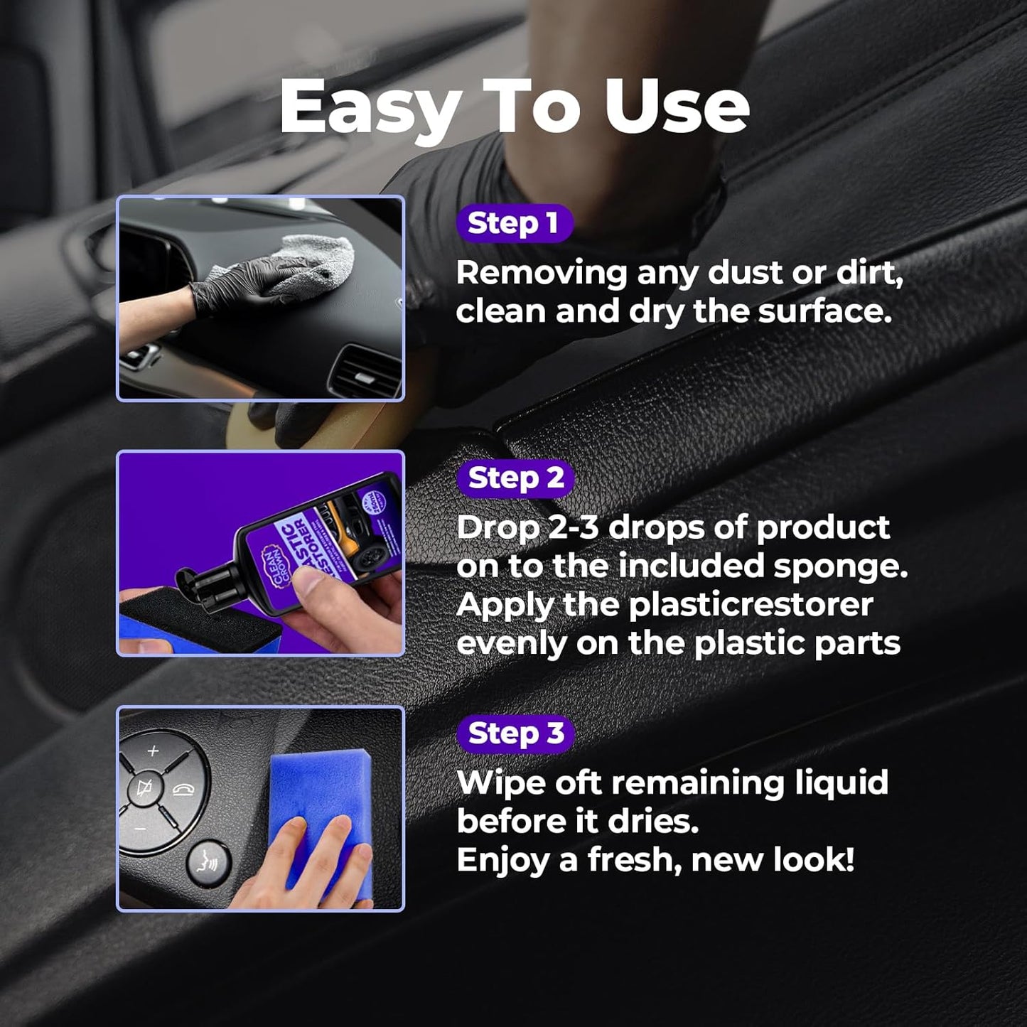 Plastic Restorer for Cars (8.45 fl oz), User Friendly Car Trim Restorer, Quick Plastic Trim Restorer with Free Sponge Applicator, Restores Faded Car Plastics, Bumpers & Against UV Rays