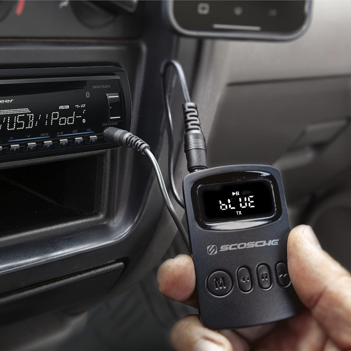 Scosche BTFM9 FM Bluetooth Transmitter Car, Dual 12W USB-C and USB-A Charging Ports, Fast Type C Car Charger, Wireless Radio Bluetooth Adapter, Hands-Free Kit for Calls, Siri and Google Assistant