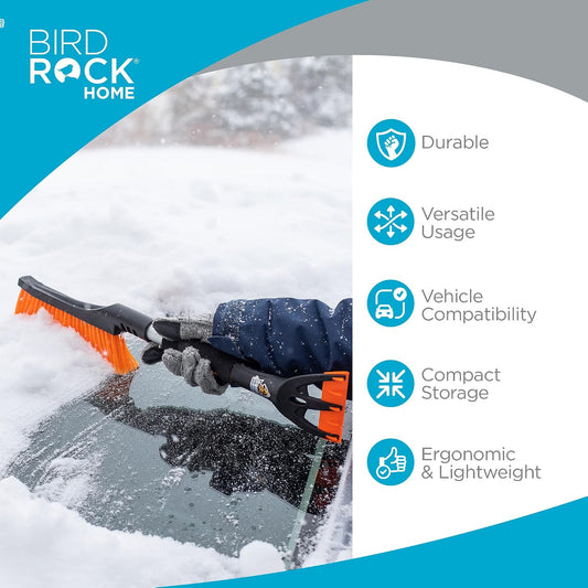 BIRDROCK HOME Snow Brush with Detachable Ice Scraper for Car - Flexible Snow Remover and Windshield Cleaning Tool with Wide Bristle Brush - Winter Sweeper for Auto, SUV - Size: 24" L x 9" W - 1 Pack