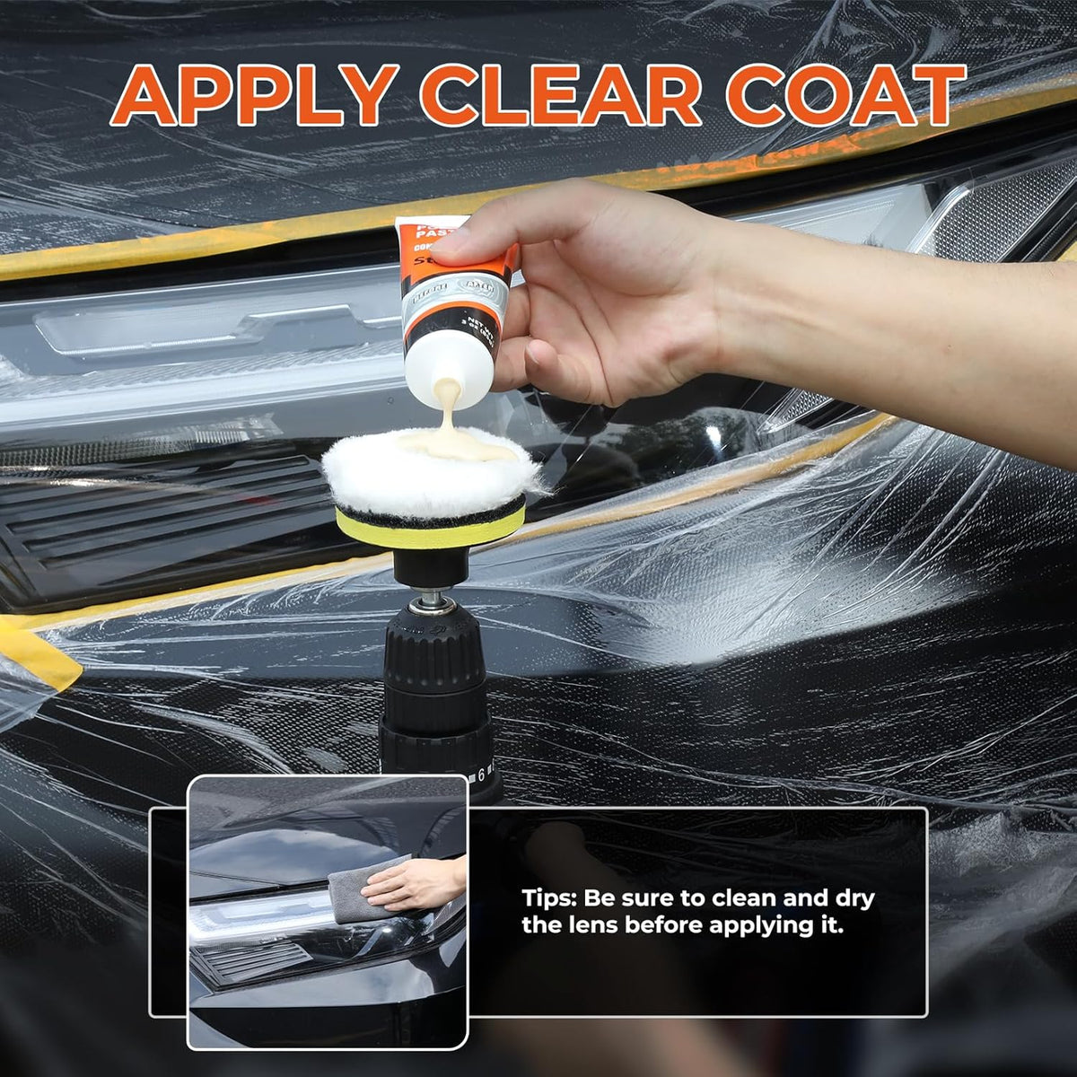 Headlight Restoration Kit, Polish Restore Cleaner Clean Tool DIY Polishing, Sanding Discs, Scouring Pads for Electric Drill, 3 Easy Steps to Restore Sun Damaged Car Headlights Lens