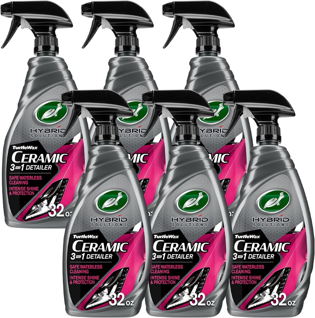 Turtle Wax Hybrid Solutions Ceramic 3-in-1 Car Detailer, Waterless Car Wash, Long-lasting HydrophobicWax Protection and High Gloss Shine, Safe For All Exterior Surfaces, 32 oz (Pack of 3)