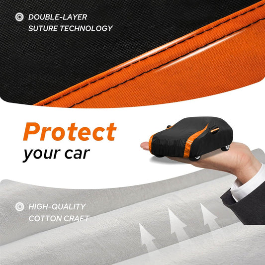 10-Layer Car Cover Waterproof All Weather for Automobiles, Soft Cotton Lining Outdoor Full Covers with Door Zipper, Universal Fit for Sedan 196"-208" L, Size A6 (See Size Chart)