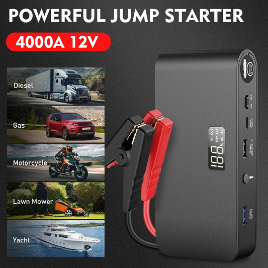 BOOKOO Car Battery Jump Starter 4000A,16000mAh Portable Battery Jumper Cables for Car 8L Gas 7L Diesel Engines,Jump Box with USB QC 3.0 PD 18W Fast Charging,3 LED Modes with SOS for Emergency Use