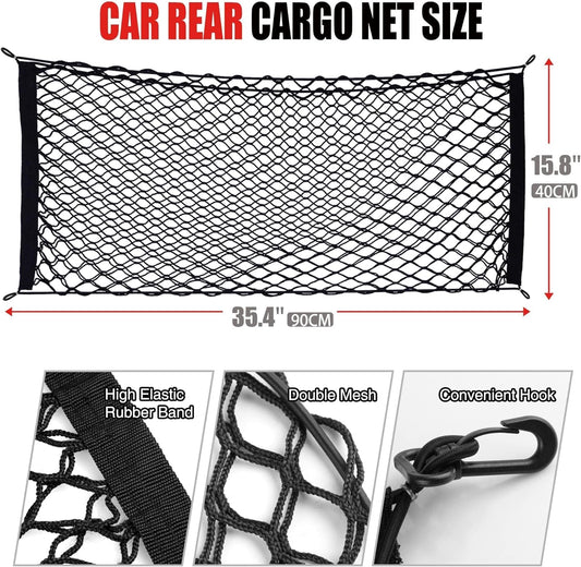 AWELCRAFT Car Rear Cargo Net, Adjustable Elastic Storage Organizer Net, Trunk Cargo Storage Net, Universal Fit for Car, Vehicle, SUV