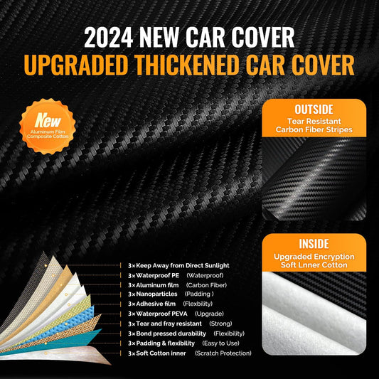 30 Layers Car Cover for Automobiles All Weather Waterproof, Outdoor Snowproof UV Protection Windproof, Door Zipper, Soft Cotton, Heavy Duty Universal Car Covers, (Silver, Fit Sedans 171"-180")