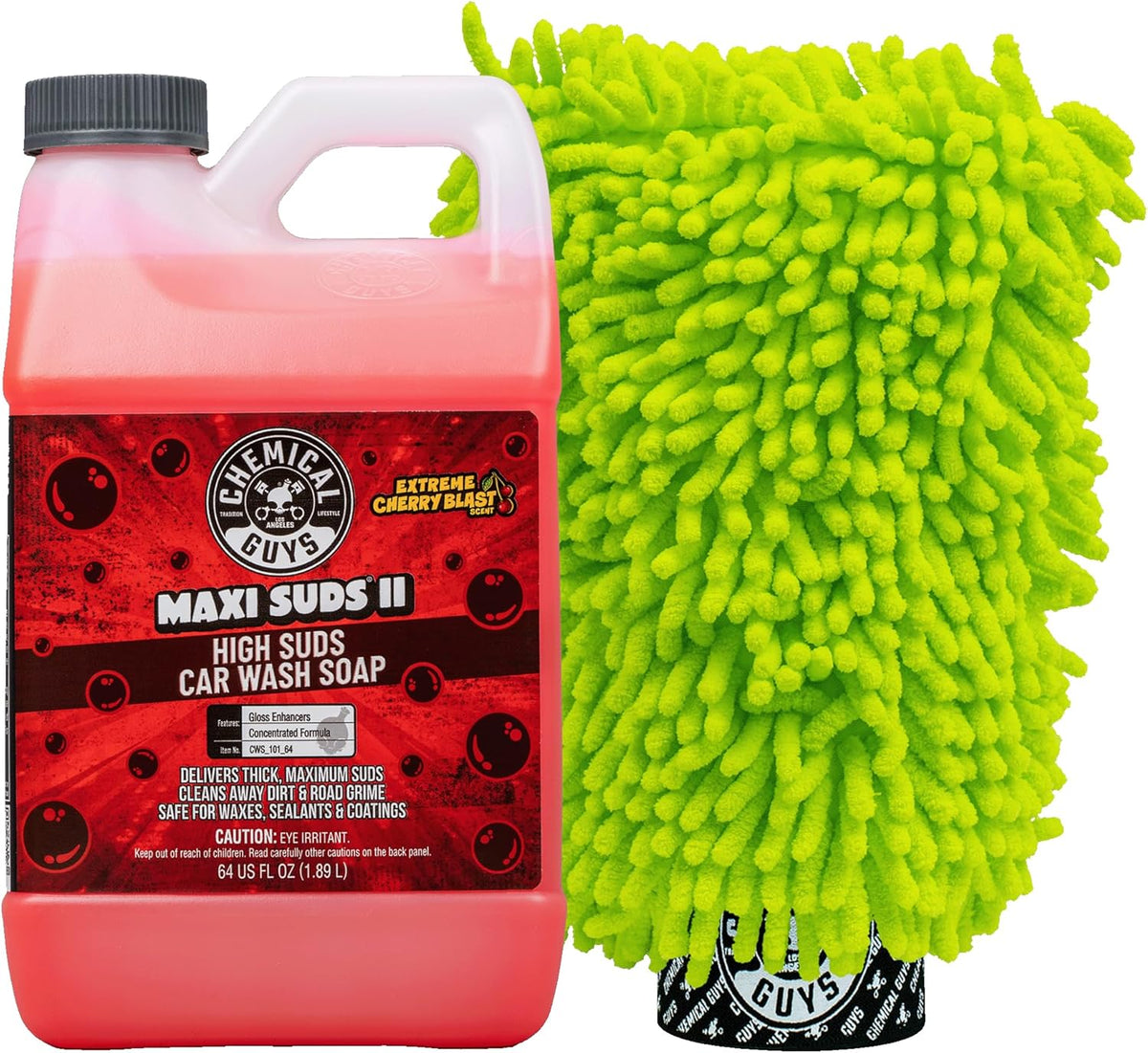 Chemical Guys Maxi Suds II Foaming Car Wash Soap – High Foam Car Wash Soap, Cherry Scent Shampoo and Gloss Booster for Foam Cannons, Guns or Buckets – Gentle, Safe for Trucks, SUVs, and RVs, 64 oz