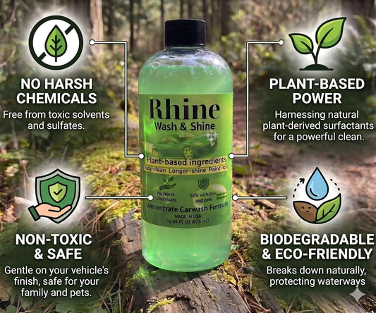 Plant-based Eco-friendly Car Wash Soap, Non-Toxic, Moderate-Foam Concentrated Soap with rinse & no-rinse options