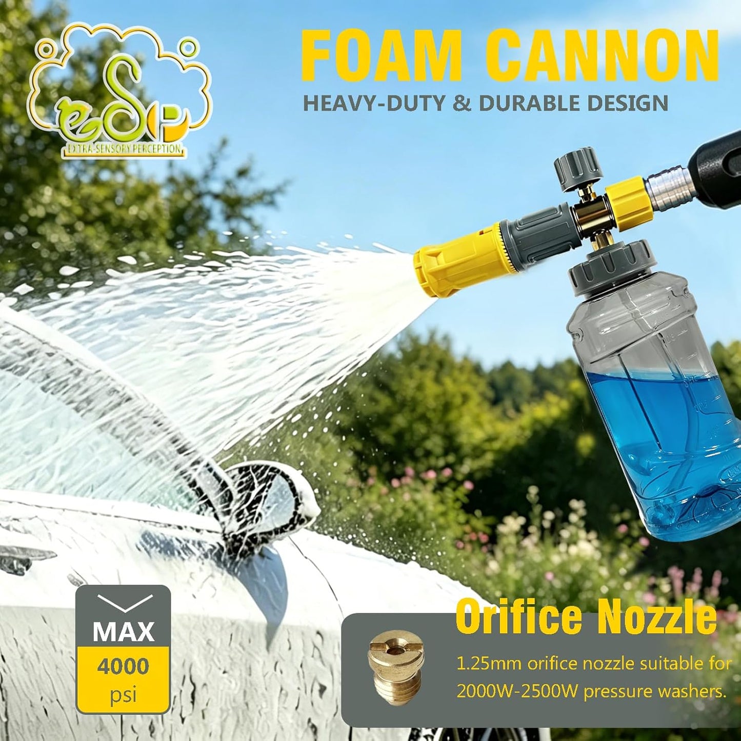 ESP Foam Cannon Snow Foam Lance Pressure Power Jet Washer Quick Release Adjustable Nozzle with 1 Liter Bottle Washing Mitts 1 Towel
