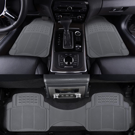 Amazon Basics Universal PVC Faux Rubber Car Floor Mats, Anti-Slip, All Weather Protection, Waterproof Flexible Trim to Fit for 95% Automotive SUV Sedans Trucks, Charcoal Pure Grey, Pack of 3