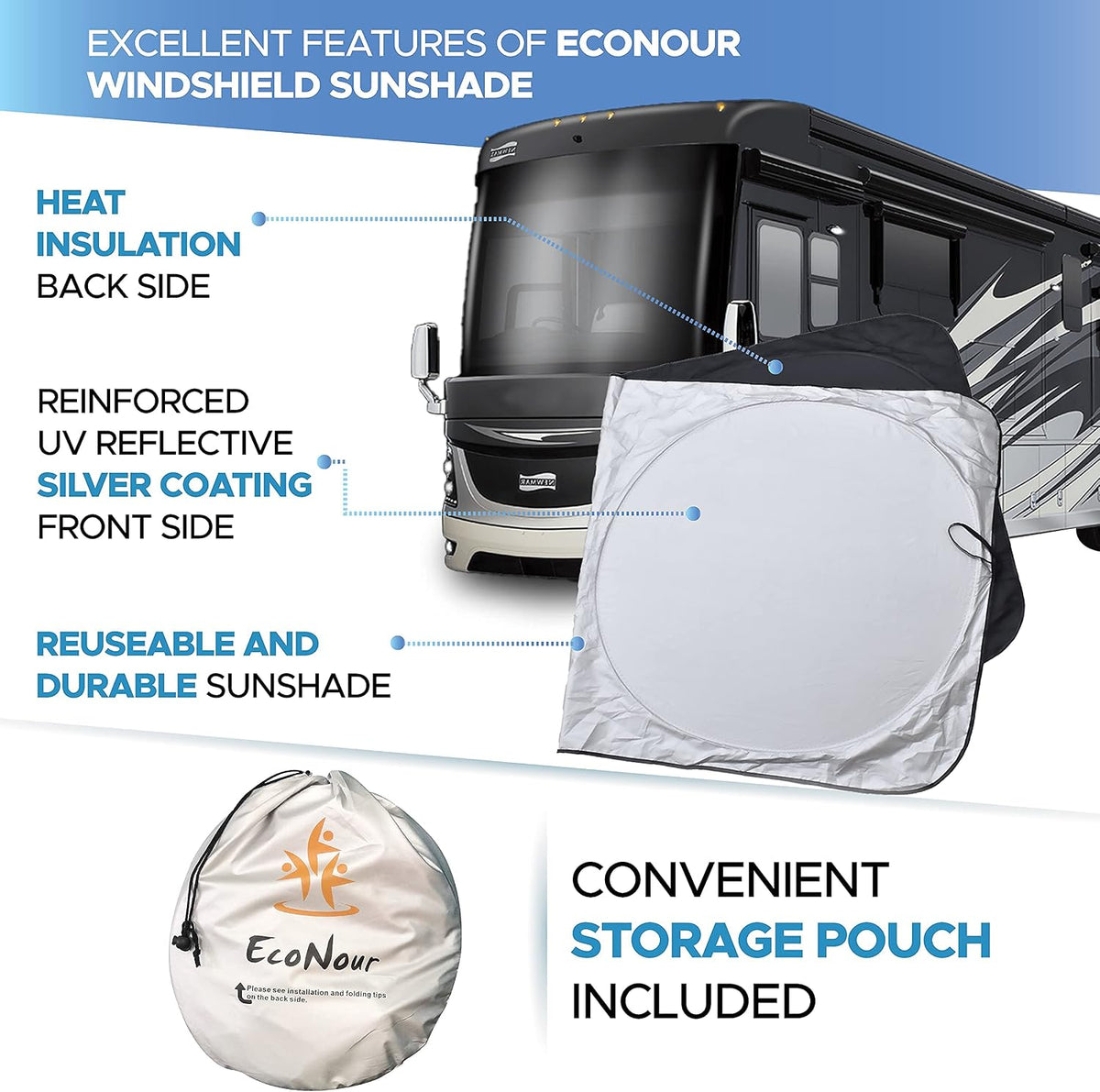 EcoNour Car Windshield Sun Shade | 2025 Upgraded Innovative No-Light-Pass Technology for Maximum Coverage | Foldable Sun Shade Keeps Your Vehicle Cool | Must-Have Car Accessories | Small (59" x 29") - Colors I