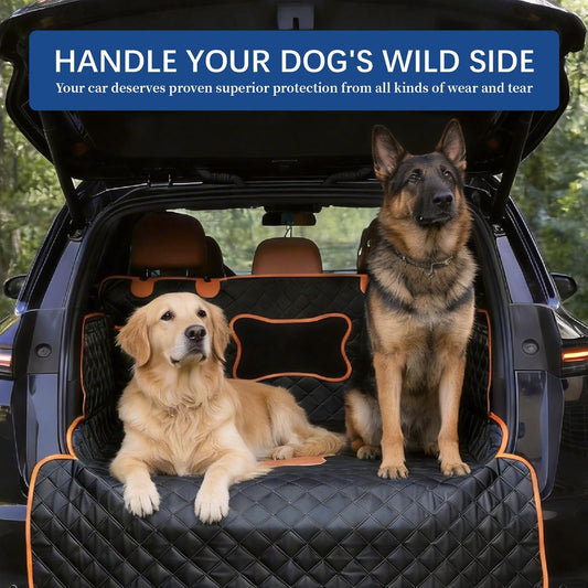 SUV Cargo Liner for Dogs, Heavy Duty Non- Slip PU Leather Dog Trunk Cover for SUV with Bumper Flap, 100% Waterproof Back seat Cover, Universal Fit for Mid-Size & Large SUVs (Dog Paw, L)