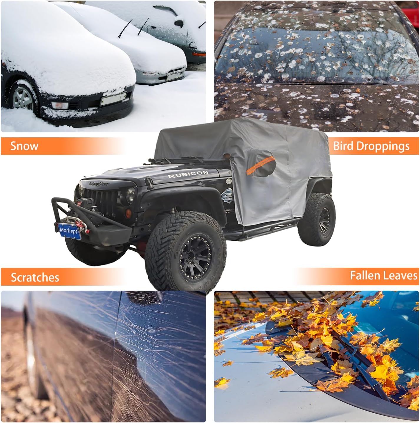 Car Cover Waterproof All Weather for Automobiles, Outdoor Full Exterior Covers for Sedan Black(Suggest Car Length from 194"-208")