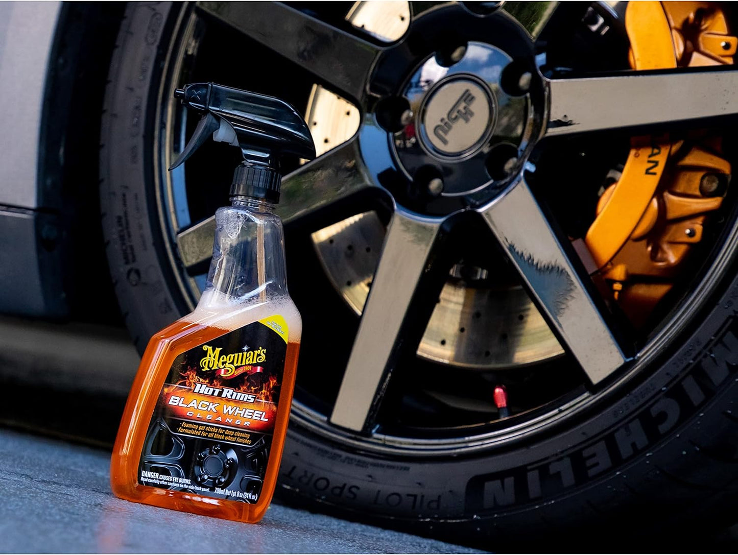 Meguiar's Hot Rims Aluminum Wheel Cleaner, Deep Foaming Rim Cleaner Spray Formulated to Effectively Clean Uncoated Polished Aluminum, Anodized, and Powder-Coated Wheels, 24 Oz