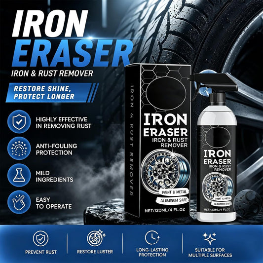 Iron Eraser Rust Remover Spray – Fast Acting Iron & Brake Dust Remover for Car Wheels and Paint, Professional Automotive Surface Cleaner, Iron Powder Remover (2 Pack)