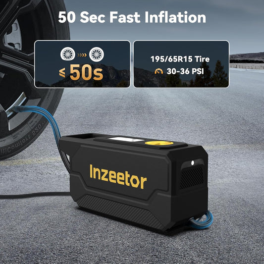 150 PSI Tire Inflator Portable Air Compressor, 12V DC Auto Shutoff Air Pump with Digital Pressure Gauge and Emergency LED Light for Car Tires, Bicycle & Balloons, Black