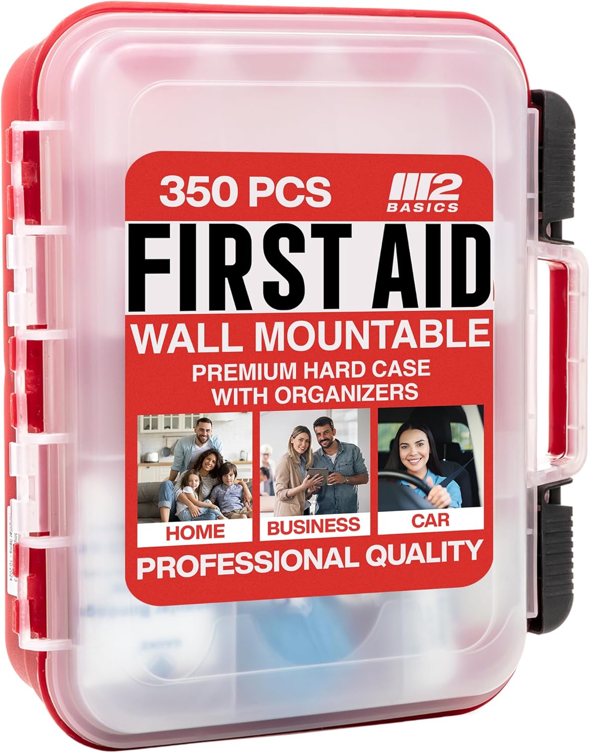 M2 BASICS 350 Piece Professional Wall-Mount First Aid Kit, Home, Business | Dual-Layer Hard Case, Office, Warehouse, Jobsite, Garage, Vehicle, Workplace Safety, Classroom And Emergency Readiness