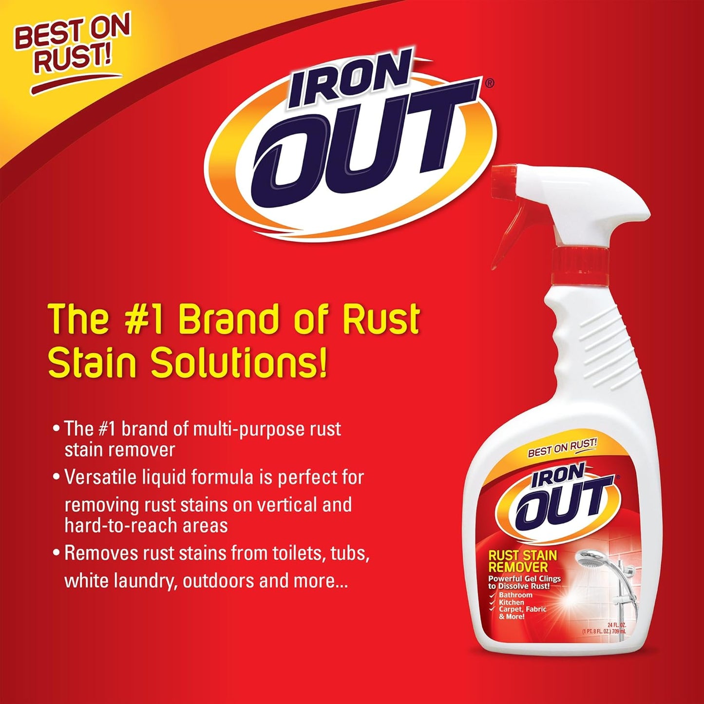 Iron OUT Rust Stain Remover Spray Gel, Remove Rust Stains in Bathrooms, Kitchens, Laundry, and Outdoors, Made in the USA, 24 Ounces