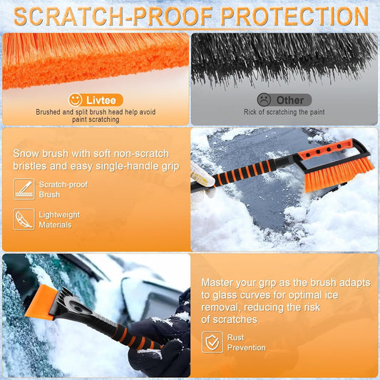 LivTee 32" Extendable Ice Scraper & Snow Brush for Car Windshield, 360° Rotating Snow Removal Tool for Cars, Trucks & SUVs, Automotive Winter Essentials & Car Accessories for Men, Orange