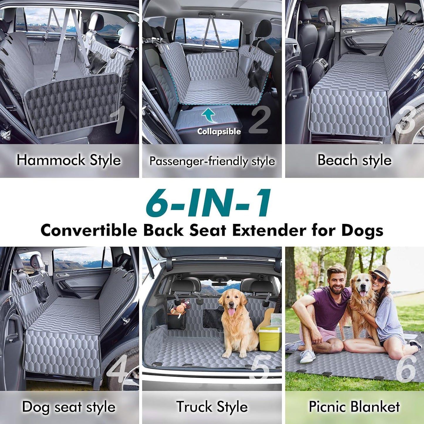 Chumajor Back Seat Extender for Dogs-Supports 400lb,Waterproof Dog Car Seat Cover Hard Bottom-Detachable,600D Heavy Duty Scratch Proof Nonslip Soft,Dog Hammock for Car,SUVs