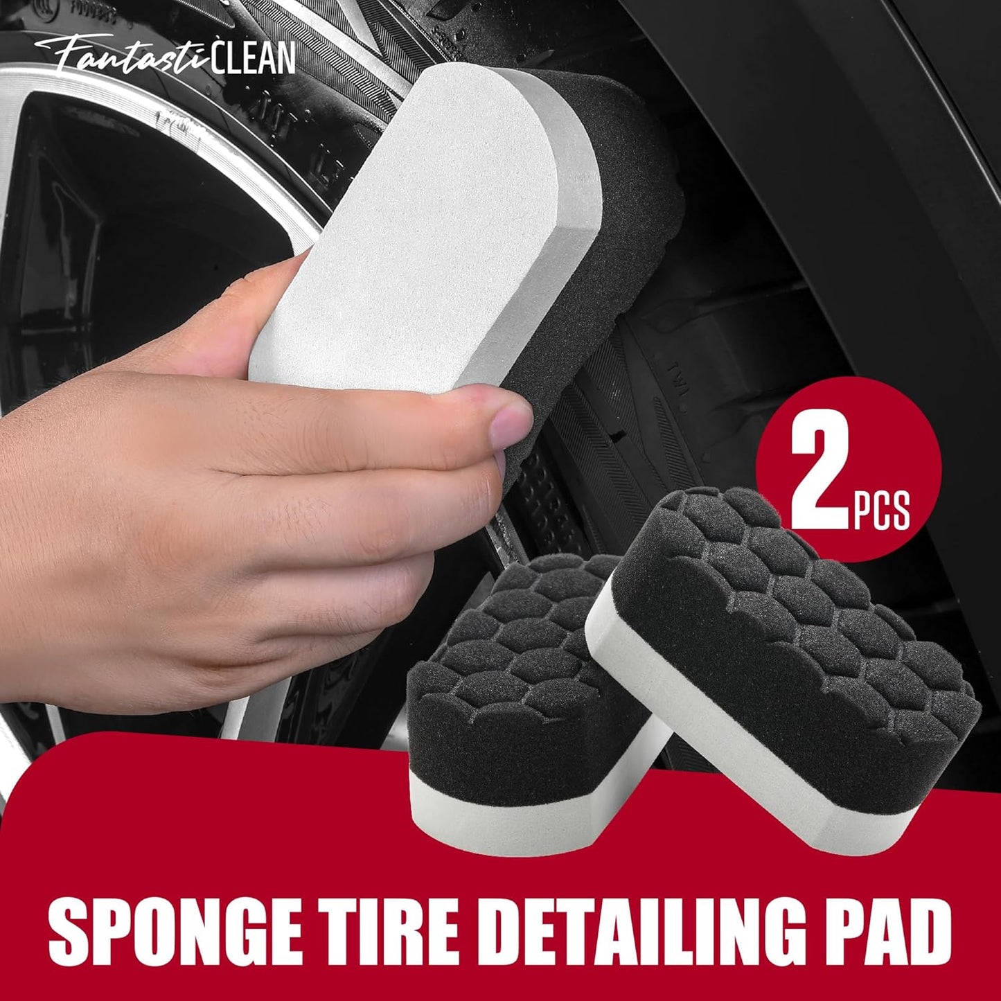 Fantasticlean 7PCS Car Wheel Brush Kit, Tire Brush for Car Owners & Auto Detailers, Soft-bristled Rim Brush, Flat Wheel Brush, Double-Ended Detailing Brush and Pads for Home Shop, Cars Trucks RVs