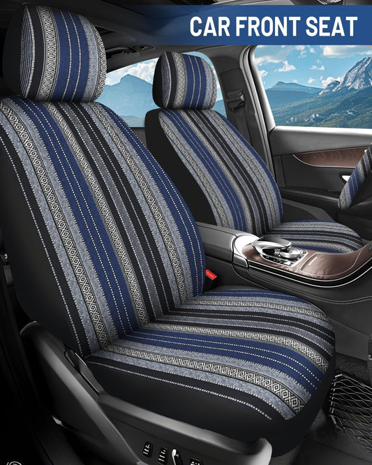Baja Saddle Blanket Car Seat Covers Front Set, Washable Breathable Striped Woven Cloth Seat Covers for Cars, SUV, Truck, Airbag Compatible(Orange)