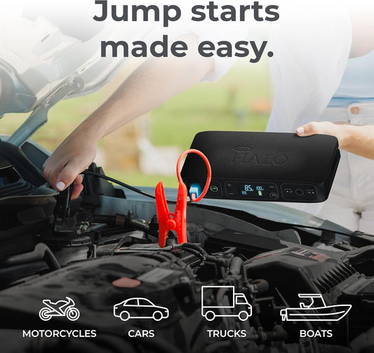 HALO Bolt Air 58830 Portable Car Battery Jump Starter | 100 PSI Air Compressor, 58.8Wh USB Power Bank, Emergency Floodlight & Charger, Jump Cars SUVs & Trucks, Inflate Tires, TSA Approved — Rose Gold