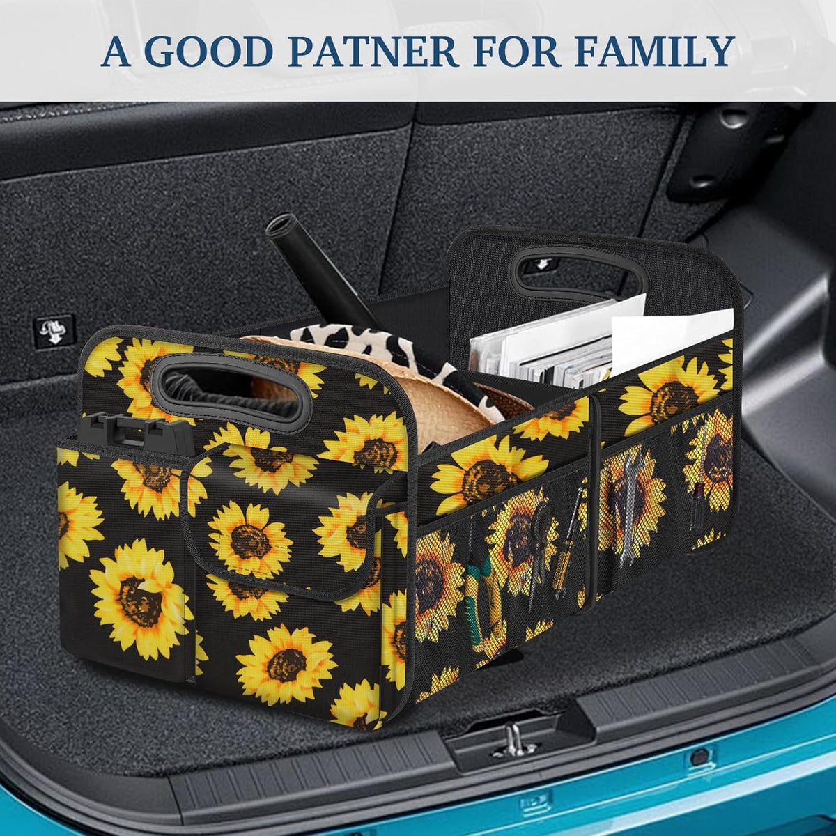 Femuar Car Trunk Organizer with Large Capacity Waterproof Car Accessories for Women & Men, Collapsible Trunk Organizer for Suv/Jeep/Sedan,Tools (Black, Standard)