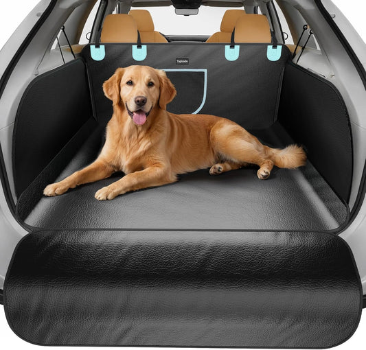 SUV Cargo Liner for Dogs with PU Leather, Waterproof Pet Trunk Cover with Taller Side Panels, Dog Seat Mat for SUVs Vans with Bumper Flap Protector, Non-Slip, Large Size Universal Fit, Black
