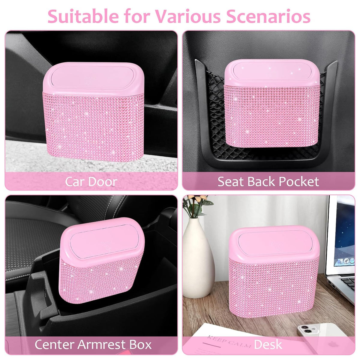 Accmor Car Trash Can with Lid, Leakproof Vehicle Garbage Organizer Holder Bin with 60 Pcs Trash Bags, Mini Auto Dustbin Interior Accessories Storage Container for SUV, Office, Home