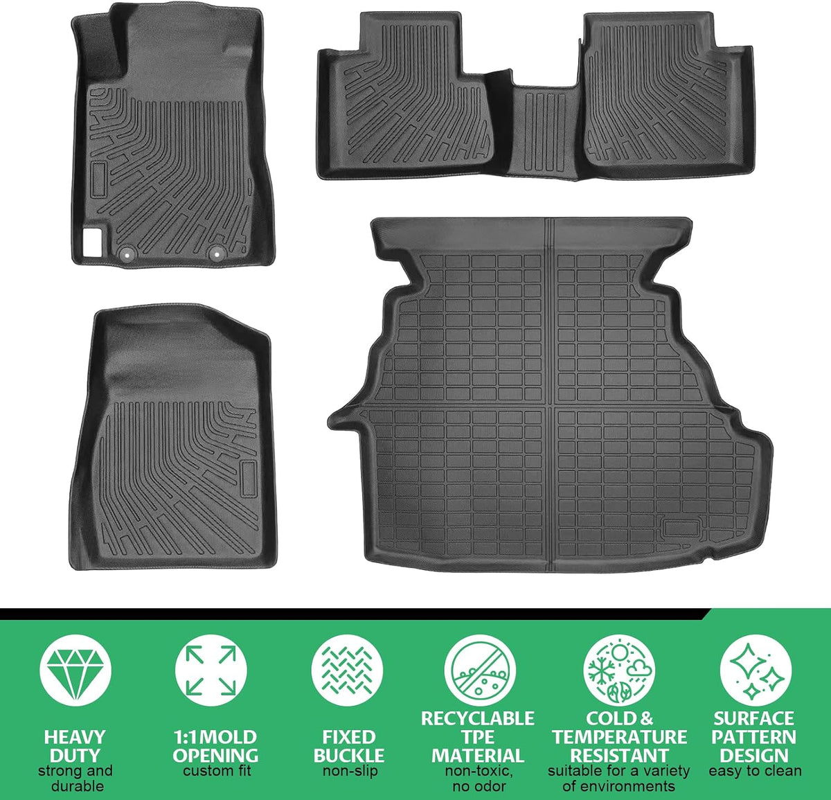 Floor Mats & Cargo Liner for Toyota Camry 2002 2003 2004 2005 2006, ONLY Sedan, Front Rear Mats Custom All Weather Protection TPE, Anti-Slip Floor Mats Camry Accessories