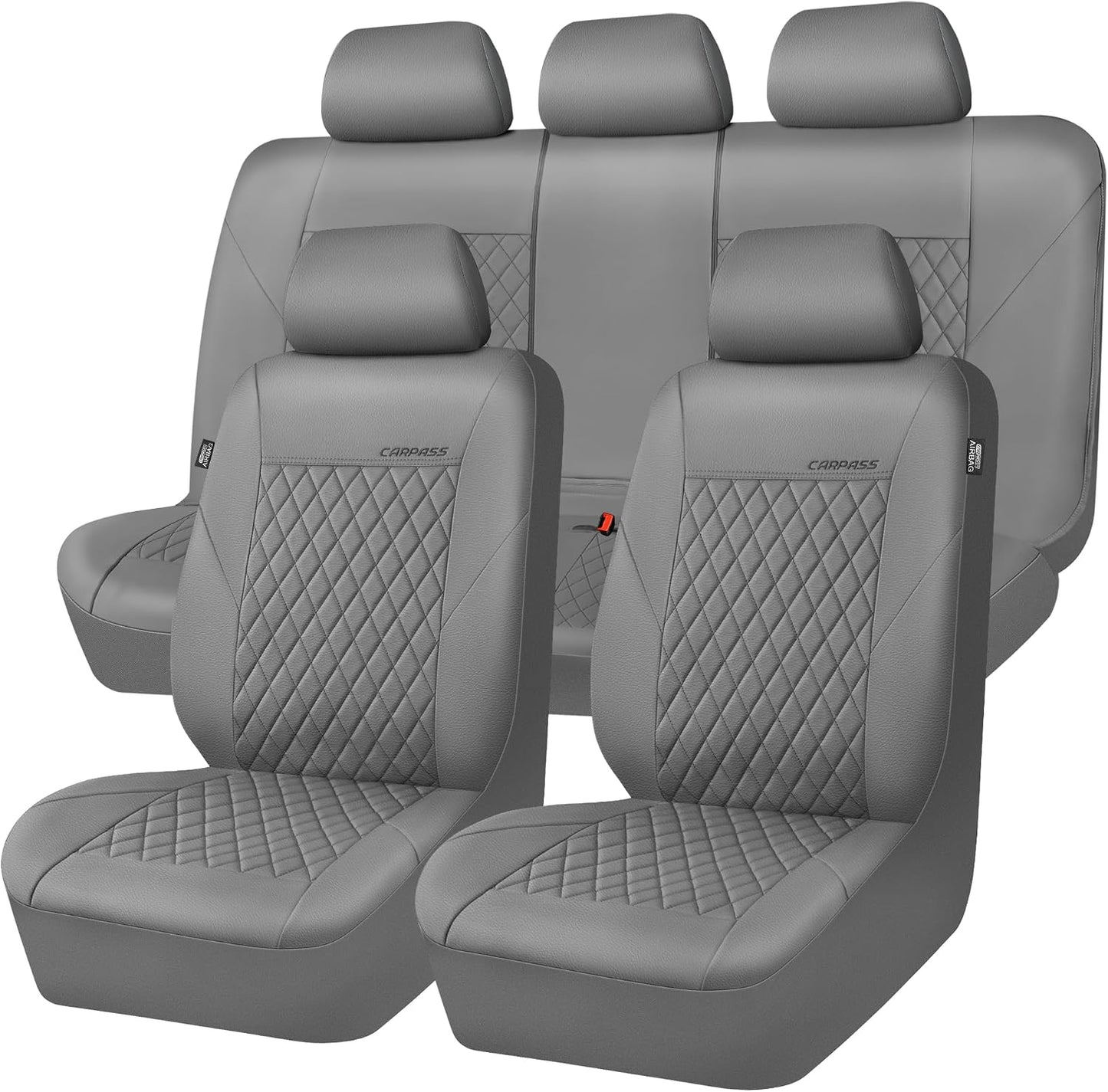 CAR PASS Quilting Leather Seat Cover Two Front Seats Only, Universal Fit Automotive Front Seat Covers Waterproof Deluxe PU Premium Vinyl Luxury for Cars Sedan Van SUV Airbag Compatible 2 Pieces,Black