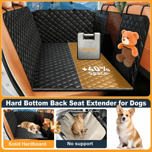 HOB4U Dog Car Seat Cover for Back Seat, Hard Bottom Back Seat Extender for Dogs, Dog Hammock for Car SUV and Trucks - Waterproof, Anti Scratch,Easy to Clean, Supports 400lbs