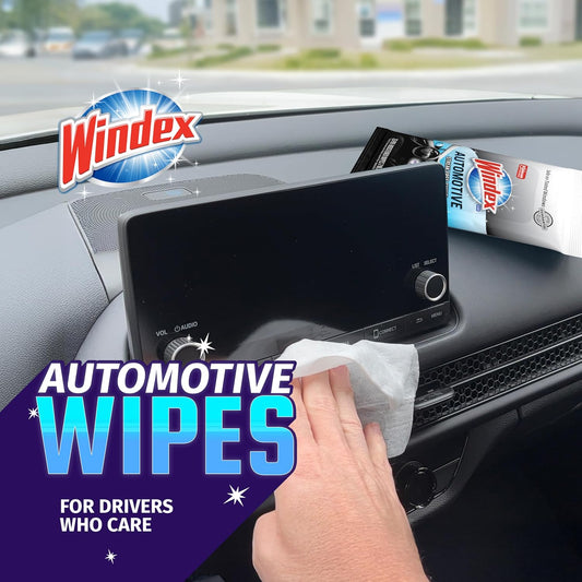 Windex Auto Wipes for Car Windows, Mirrors and Screens, Pre-Moistened Car Cleaner Wipes for Quick Streak-Free Shine, Guaranteed Safe for Tinted Windows and Electronics, 25 count (Pack of 1)