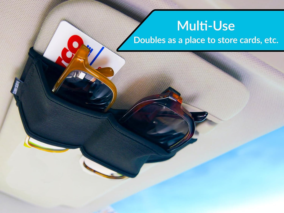 Sunglasses Holder for Car Visor – Dual Storage Holds 2 Pairs | One-Hand Operation, Scratch-Proof, Universal Fit | Glasses Organizer for Vehicle Visor (Black)