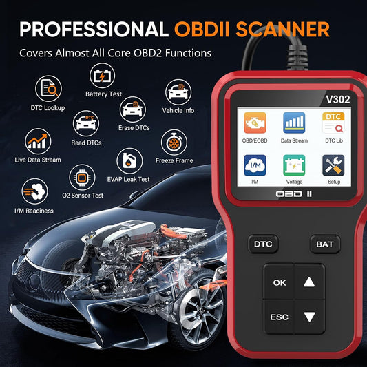 OBD2 Scanner with Battery Tester - Vehicle Code Reader for Check Engine Light, Plug and Play, Car Scanner Diagnostic Tool for All OBDII Vehicles After 1996