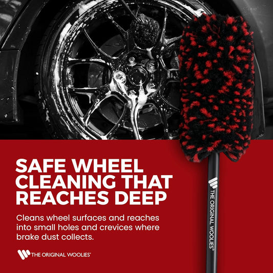 Wheel Woolies Car Detailing Brush - 18” No-Scratch Car Wheel Brush with Anti-Slip Grip Handle | Clean Wheels, Rims, Small Slots, & Brake Dust Crevices | Made in USA