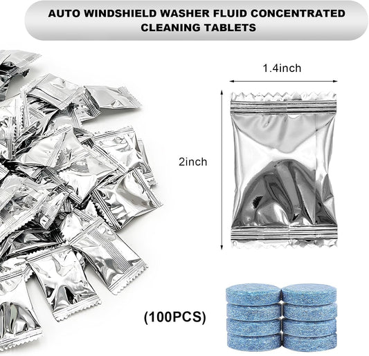 100 PCS Car Windshield Washer Tablets, Windshield Wiper Fluid Concentrate Washer Tablet Glass Cleaner, Solid Effervescent Tablets for Car Window Glass Room Kitchen Cleaning